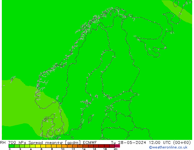 RH 700 гПа Spread ECMWF вт 28.05.2024 12 UTC