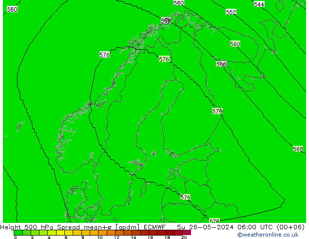 Hoogte 500 hPa Spread ECMWF zo 26.05.2024 06 UTC