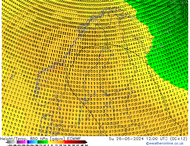 Height/Temp. 850 hPa ECMWF  26.05.2024 12 UTC