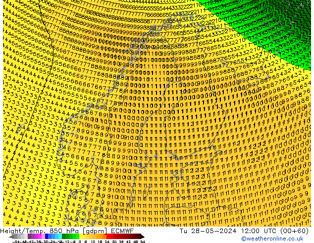 Height/Temp. 850 гПа ECMWF вт 28.05.2024 12 UTC