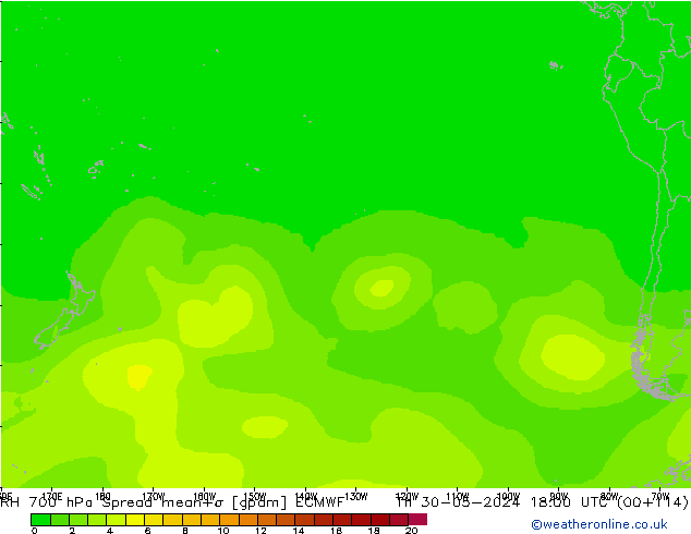 RH 700 hPa Spread ECMWF Do 30.05.2024 18 UTC