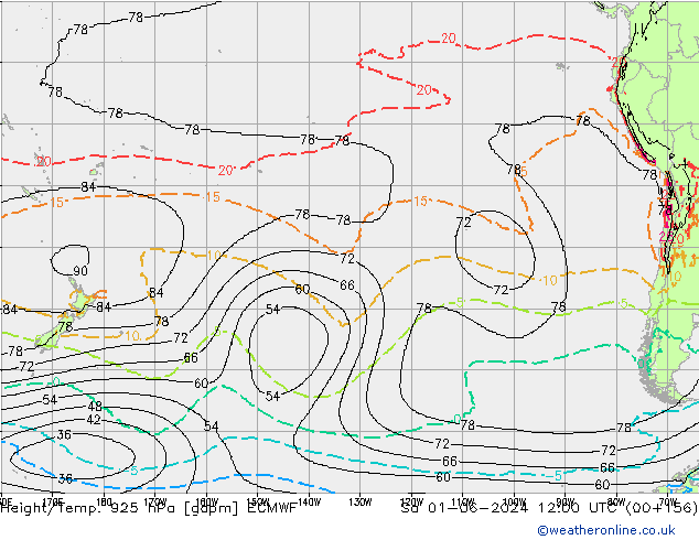 Height/Temp. 925 hPa ECMWF Sa 01.06.2024 12 UTC