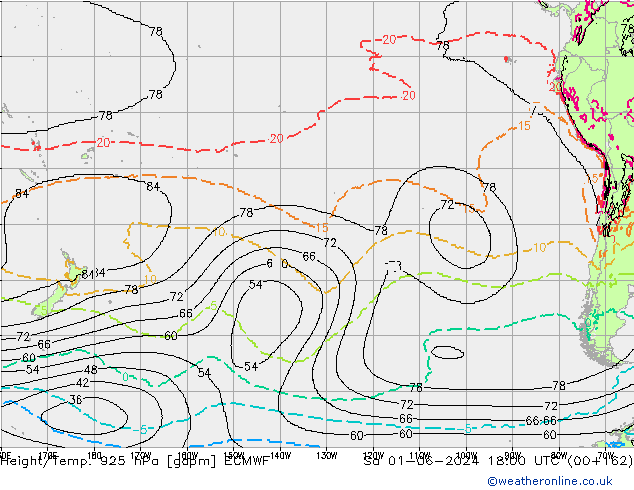 Geop./Temp. 925 hPa ECMWF sáb 01.06.2024 18 UTC