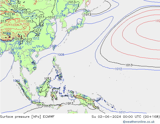 Surface pressure ECMWF Su 02.06.2024 00 UTC