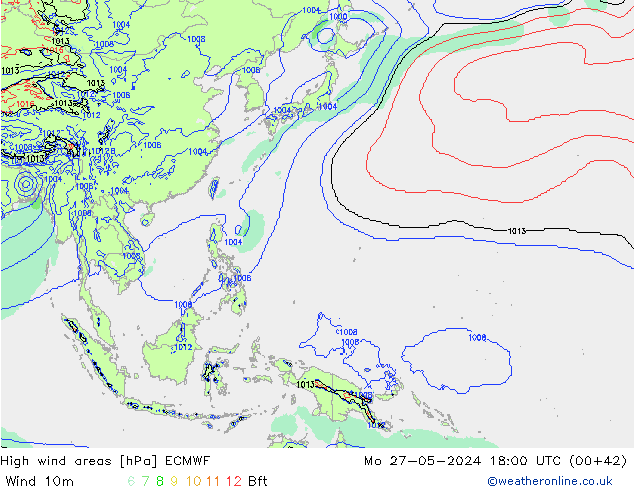 High wind areas ECMWF lun 27.05.2024 18 UTC