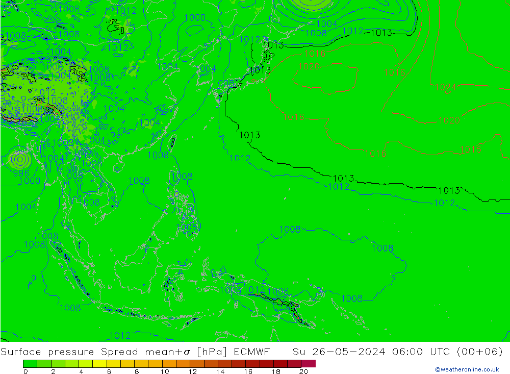 Surface pressure Spread ECMWF Su 26.05.2024 06 UTC