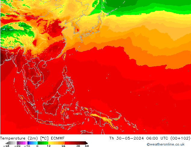 Sıcaklık Haritası (2m) ECMWF Per 30.05.2024 06 UTC