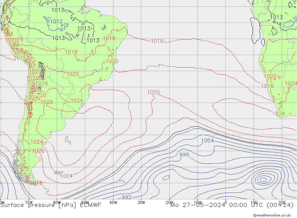 Surface pressure ECMWF Mo 27.05.2024 00 UTC