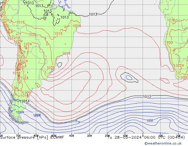 Surface pressure ECMWF Tu 28.05.2024 06 UTC