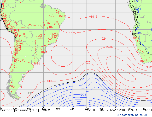 Surface pressure ECMWF Sa 01.06.2024 12 UTC