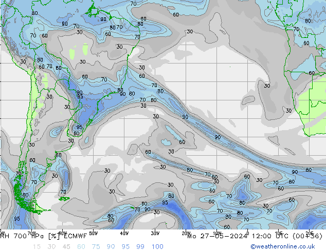 RH 700 hPa ECMWF Mo 27.05.2024 12 UTC