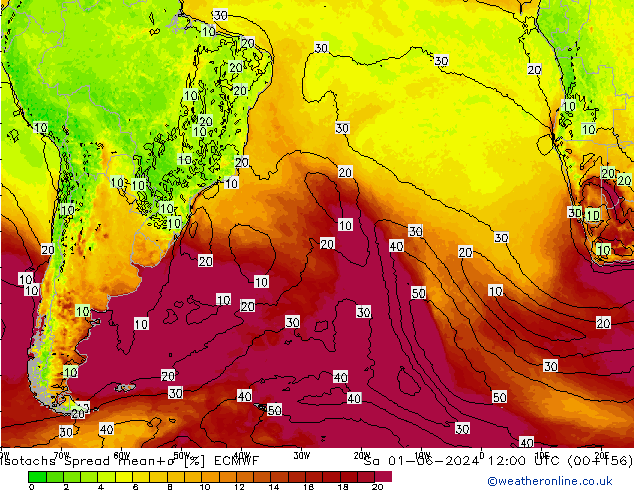 Isotaca Spread ECMWF sáb 01.06.2024 12 UTC