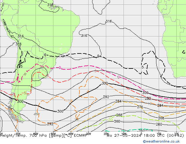 Height/Temp. 700 hPa ECMWF Mo 27.05.2024 18 UTC