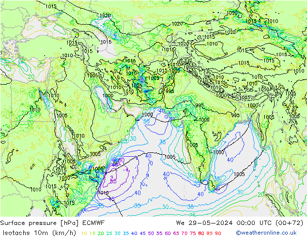 Isotachs (kph) ECMWF We 29.05.2024 00 UTC