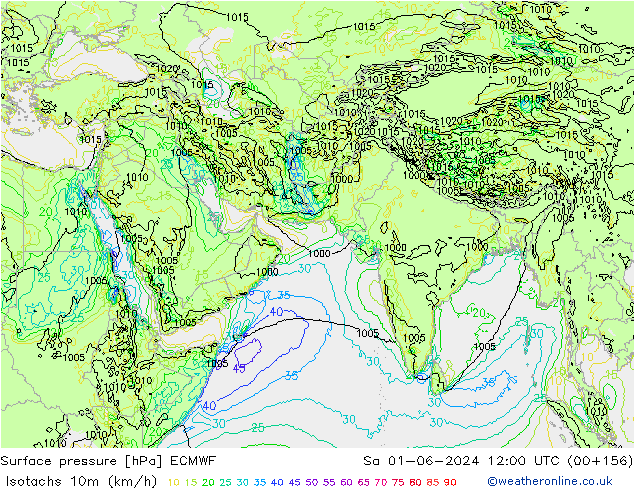 Isotachs (kph) ECMWF Sáb 01.06.2024 12 UTC