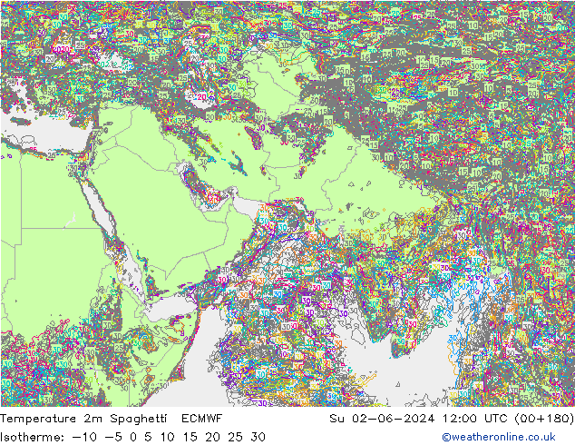 Temperatura 2m Spaghetti ECMWF Dom 02.06.2024 12 UTC