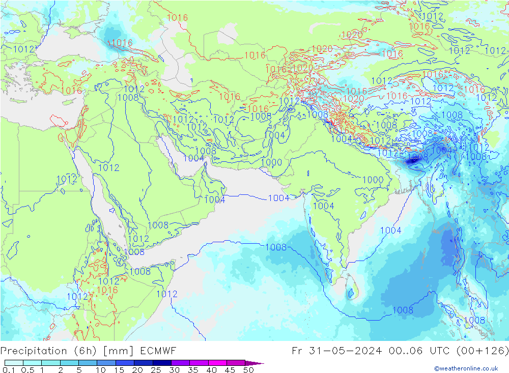 Precipitación (6h) ECMWF vie 31.05.2024 06 UTC