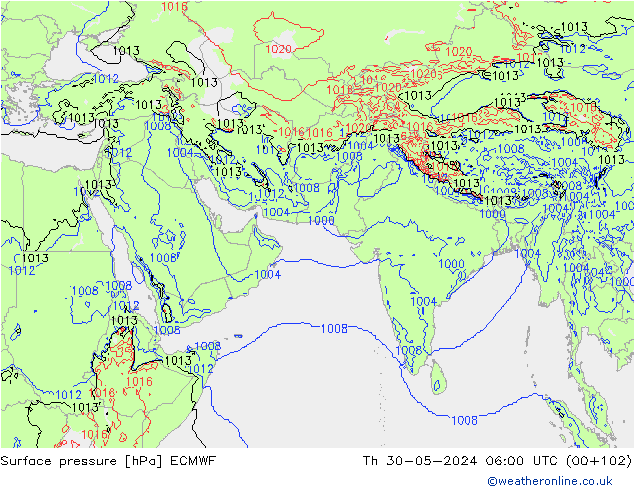 Surface pressure ECMWF Th 30.05.2024 06 UTC