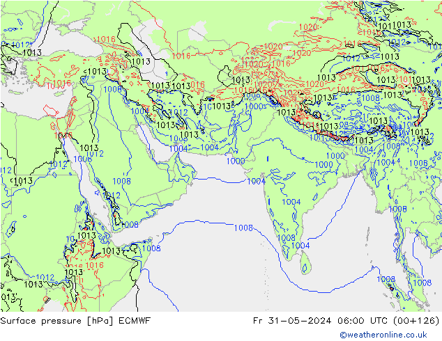 Presión superficial ECMWF vie 31.05.2024 06 UTC