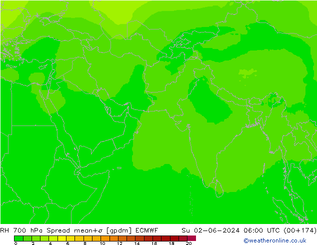 RH 700 hPa Spread ECMWF Dom 02.06.2024 06 UTC