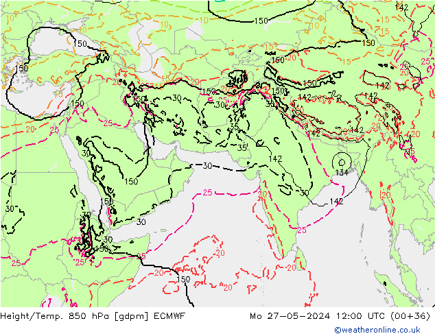 Height/Temp. 850 hPa ECMWF Mo 27.05.2024 12 UTC