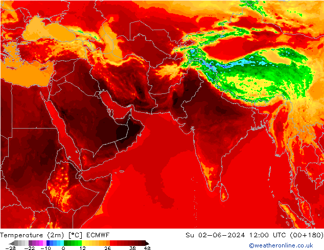 Temperaturkarte (2m) ECMWF So 02.06.2024 12 UTC