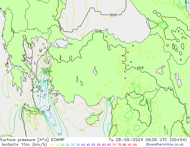 Isotaca (kph) ECMWF mar 28.05.2024 06 UTC