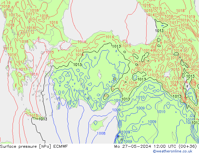 Bodendruck ECMWF Mo 27.05.2024 12 UTC