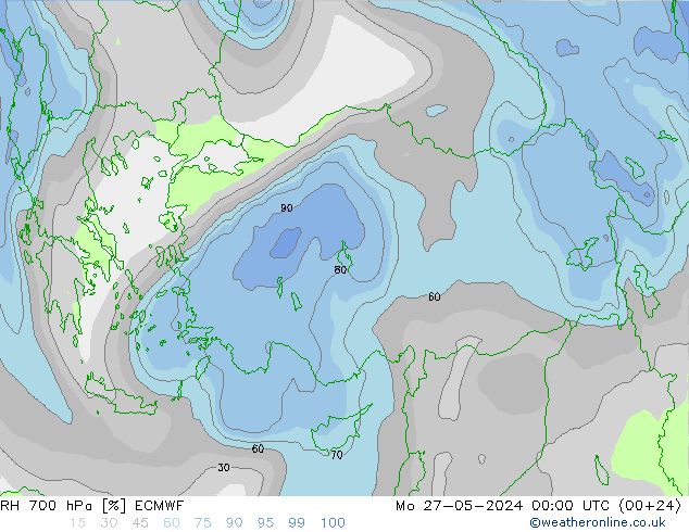 RH 700 hPa ECMWF  27.05.2024 00 UTC
