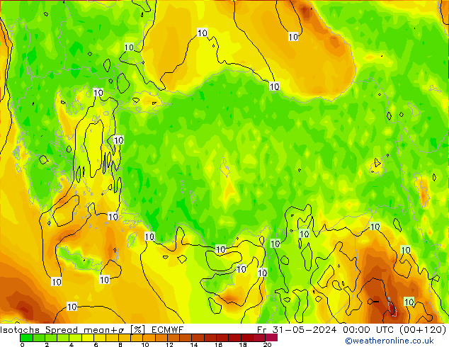 Isotachs Spread ECMWF Fr 31.05.2024 00 UTC