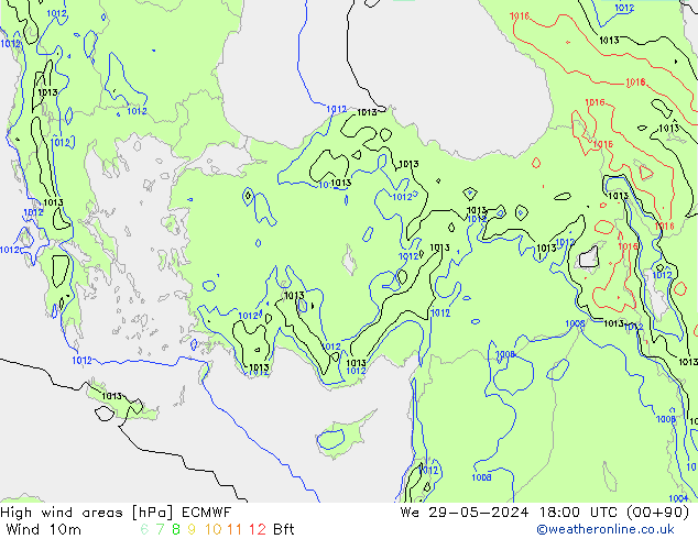 yüksek rüzgarlı alanlar ECMWF Çar 29.05.2024 18 UTC