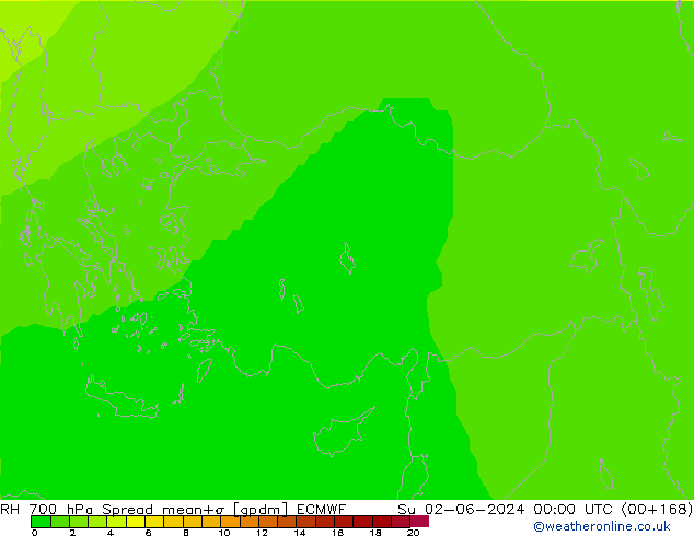 RH 700 hPa Spread ECMWF Ne 02.06.2024 00 UTC