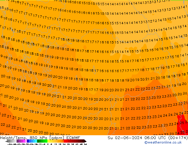 Height/Temp. 850 hPa ECMWF Su 02.06.2024 06 UTC