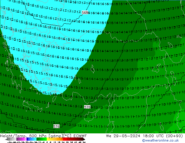 Height/Temp. 500 hPa ECMWF We 29.05.2024 18 UTC