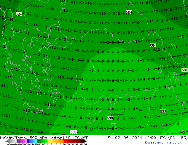 Height/Temp. 500 hPa ECMWF Su 02.06.2024 12 UTC