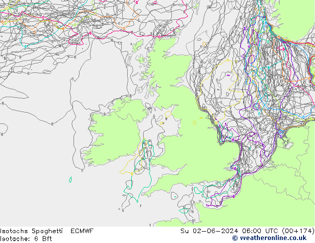 Isotachs Spaghetti ECMWF Su 02.06.2024 06 UTC