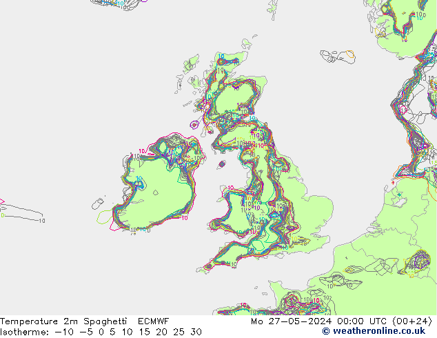 mapa temperatury 2m Spaghetti ECMWF pon. 27.05.2024 00 UTC