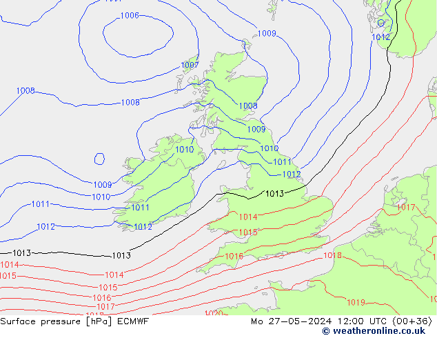 ciśnienie ECMWF pon. 27.05.2024 12 UTC