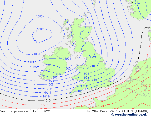 Surface pressure ECMWF Tu 28.05.2024 18 UTC