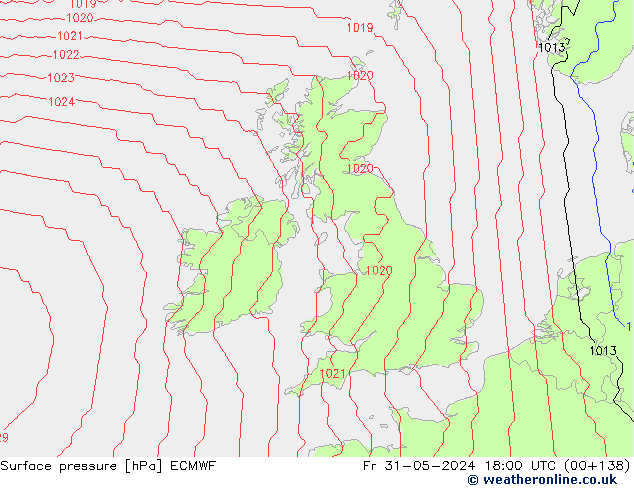 Atmosférický tlak ECMWF Pá 31.05.2024 18 UTC