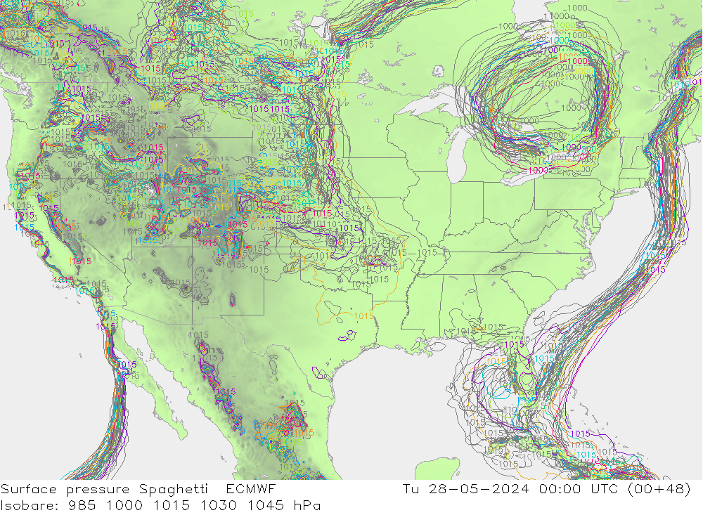 Pressione al suolo Spaghetti ECMWF mar 28.05.2024 00 UTC