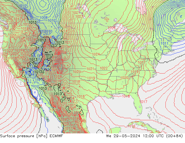 Atmosférický tlak ECMWF St 29.05.2024 12 UTC