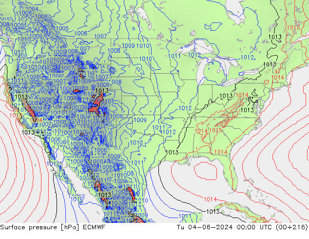 pressão do solo ECMWF Ter 04.06.2024 00 UTC