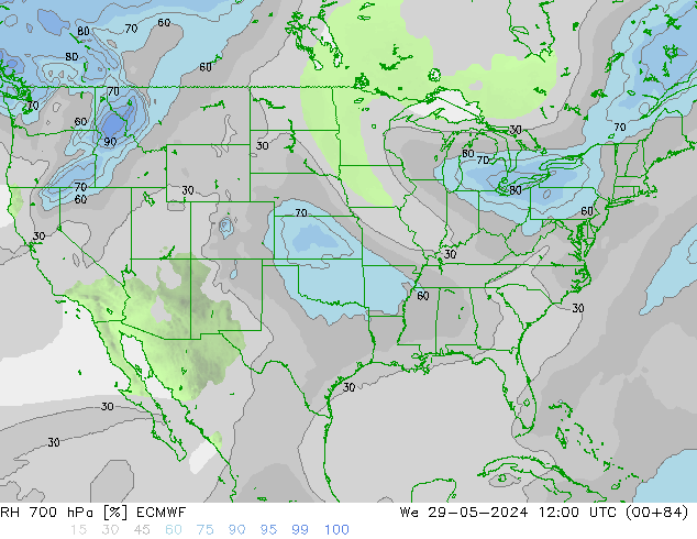 RH 700 hPa ECMWF Qua 29.05.2024 12 UTC