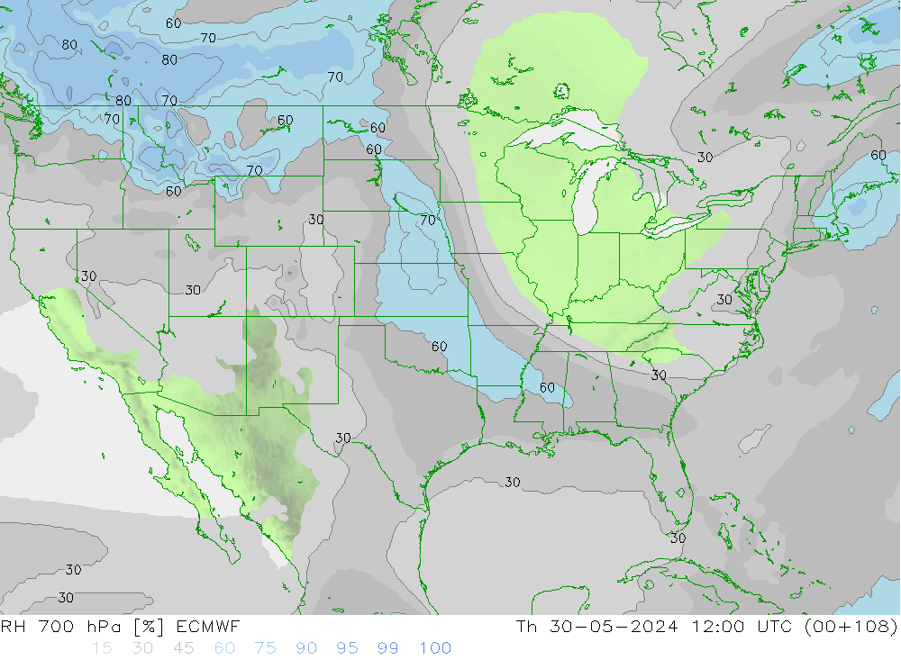 RV 700 hPa ECMWF do 30.05.2024 12 UTC