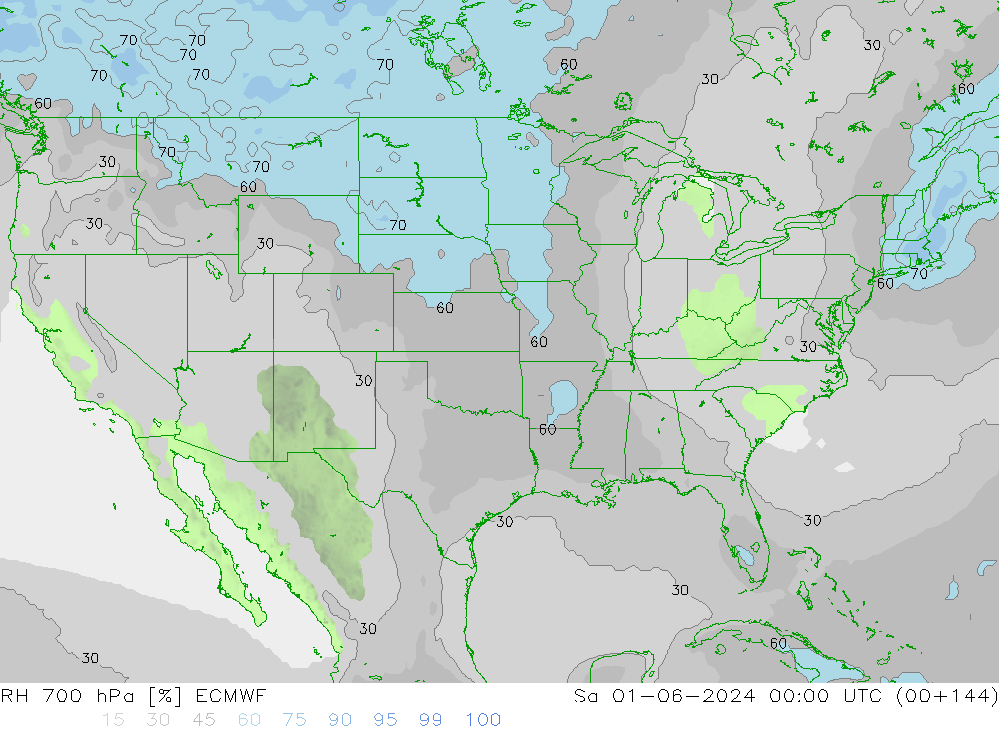 RH 700 hPa ECMWF Sa 01.06.2024 00 UTC