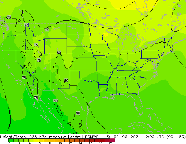 Height/Temp. 925 hPa ECMWF Dom 02.06.2024 12 UTC