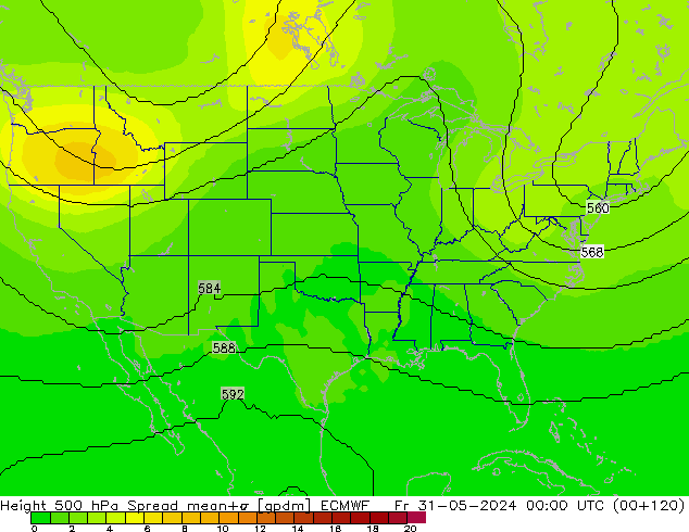 Height 500 hPa Spread ECMWF Sex 31.05.2024 00 UTC