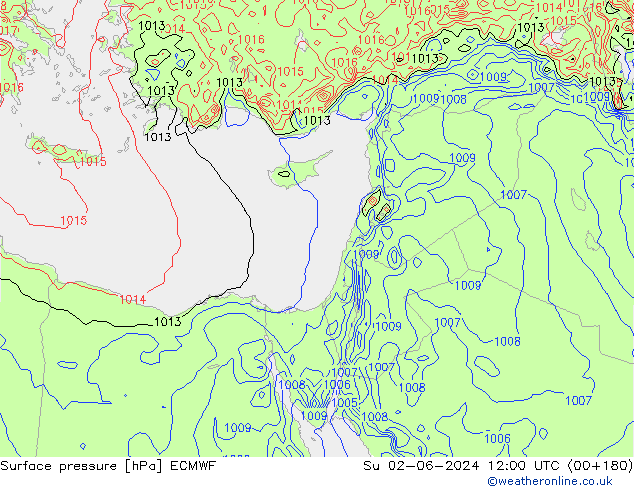 Presión superficial ECMWF dom 02.06.2024 12 UTC