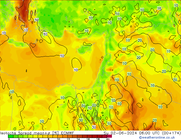 Izotacha Spread ECMWF nie. 02.06.2024 06 UTC